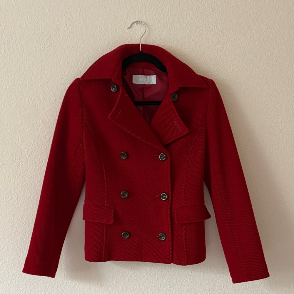 Vintage Wool Red Pea Coat - Japanese Brand